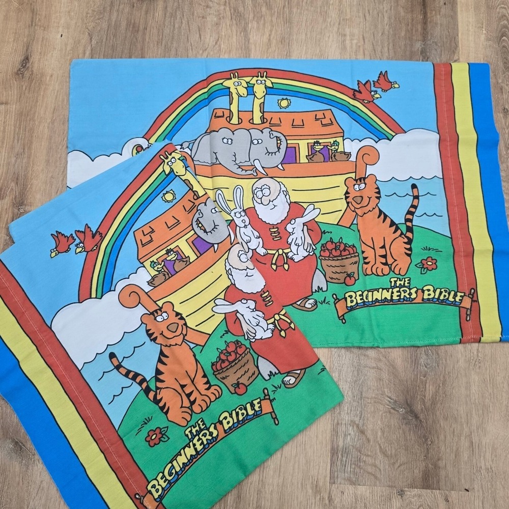 Vintage‎ The Beginners Bible Kids Set (2)  Of Pillowcases Noahs Ark Adam Eve
